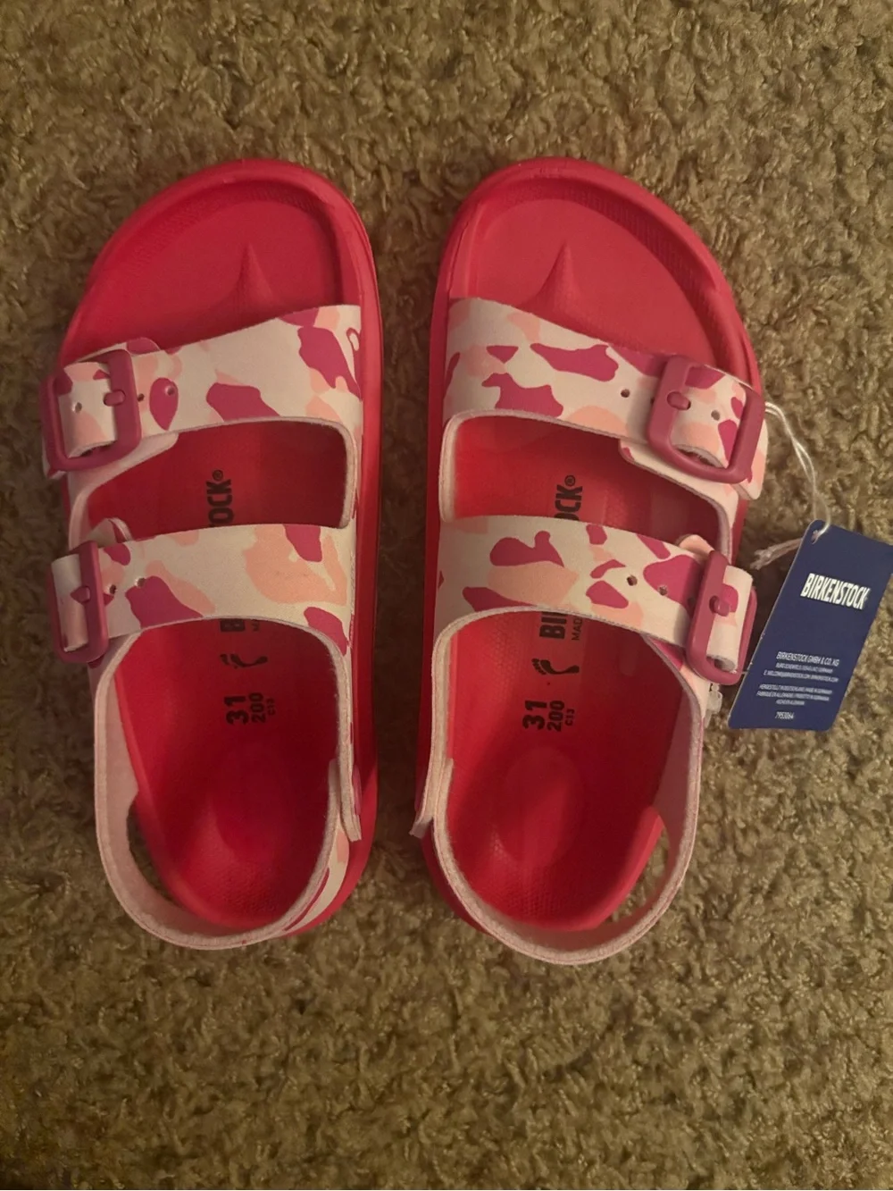 BIRKENSTOCK Girls’s Mogami Birko Flor Sandals In Cork Camo Rose Pink NWT